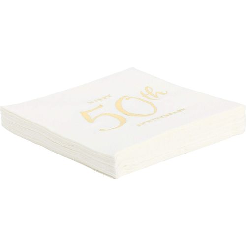  C.R. Gibson X&O Paper Goods Gold Foil Happy 50th Anniversary Paper Beverage Napkins, 20 ct., 5 x 5