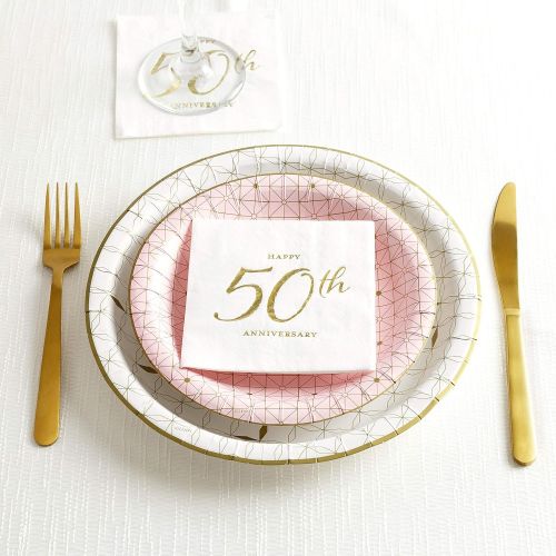  C.R. Gibson X&O Paper Goods Gold Foil Happy 50th Anniversary Paper Beverage Napkins, 20 ct., 5 x 5