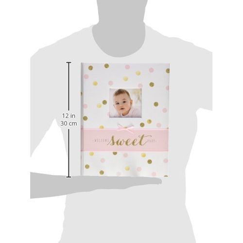  C.R. Gibson White, Pink and Gold Polka Dot Welcome Sweet Baby Baby Memory Book for Baby Girls, 60 pgs, 9 W x 11.125 H