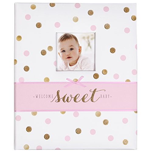  C.R. Gibson White, Pink and Gold Polka Dot Welcome Sweet Baby Baby Memory Book for Baby Girls, 60 pgs, 9 W x 11.125 H