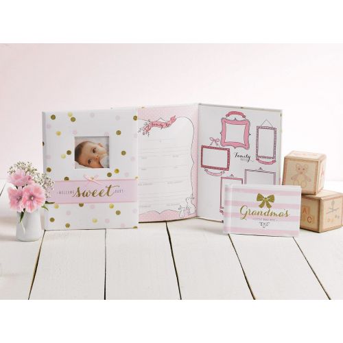  C.R. Gibson White, Pink and Gold Polka Dot Welcome Sweet Baby Baby Memory Book for Baby Girls, 60 pgs, 9 W x 11.125 H
