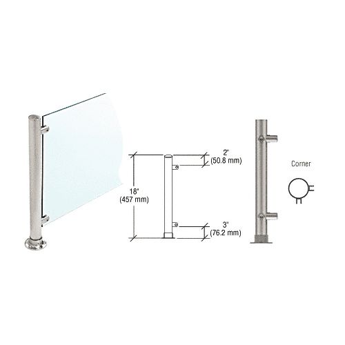  Cr Laurence CRL Brushed Stainless 18 High 1 Round PP56 Slimline Series Straight Front CounterPartition Corner Post