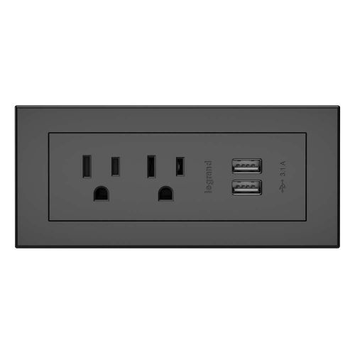 C2G 16362 Radiant Furniture 2 Outlet and USB Power Center, Black