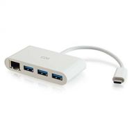 C2G 29746 USB-C to Ethernet Adapter with 3-Port USB Hub, White