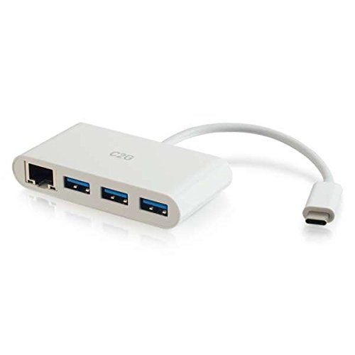  C2G 29746 USB-C to Ethernet Adapter with 3-Port USB Hub, White