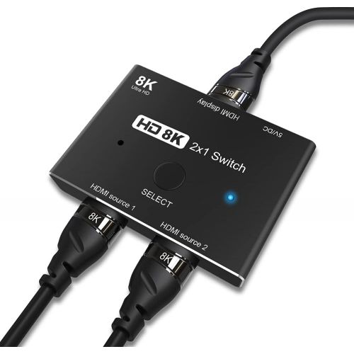  CABLEDECONN HDMI 2.1 Ultra HD 8K High Speed 48Gbps Directional Switch Only 2in 1out 8K@60Hz 4K@120Hz Converter Compatible with Xbox PS5 Projectors Monitors