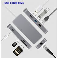 CABLEDECONN CableDeconn Thunderbolt 3 Dock HDMI Ethernet RJ45 USB Type-C HUB Adapter Multiport USB3.0 USB C Charge TF SD Card Cable for MacBook PRO 2017 (Deep Gray)