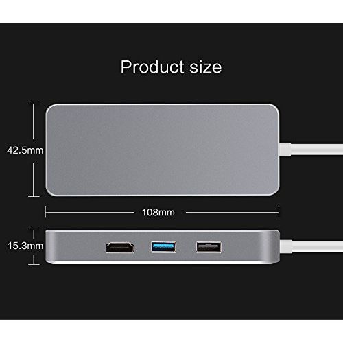  CABLEDECONN CableDeconn Thunderbolt 3 Dock HDMI Ethernet RJ45 USB Type-C HUB Adapter Multiport USB3.0 USB C Charge TF SD Card Cable for MacBook PRO 2017 (Deep Gray)