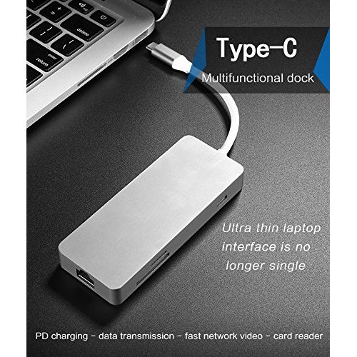  CABLEDECONN CableDeconn Thunderbolt 3 Dock HDMI Ethernet RJ45 USB Type-C HUB Adapter Multiport USB3.0 USB C Charge TF SD Card Cable for MacBook PRO 2017 (Deep Gray)