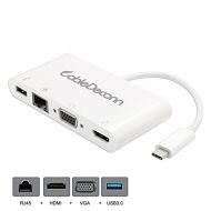 CABLEDECONN 4in1 USB-C to HDMI 4K VGA USB3.0 Hub Gigabit Ethnernet 1000Mbps Multiport Adapter Docking Converter(Thunderbolt 3 Compatible) for MacBook Pro 2017(White)