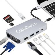 CABLEDECONN CableDeconn Multiport Thunderbolt 3 USB C Dock Hub Type C Adapter HDMI 4K VGA Gigabit Ethernet RJ45,3.5mm Audio Output, 3 USB 3.0, SDTF Card Reader PD Charge MacBook Pro 2017
