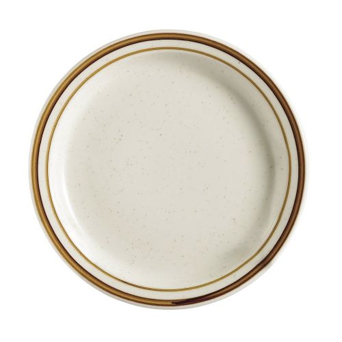  CAC China AZ-5 Arizona 5-1/2-Inch Brown Rim Brown Speckled American White Stoneware Round Plate, Box of 36