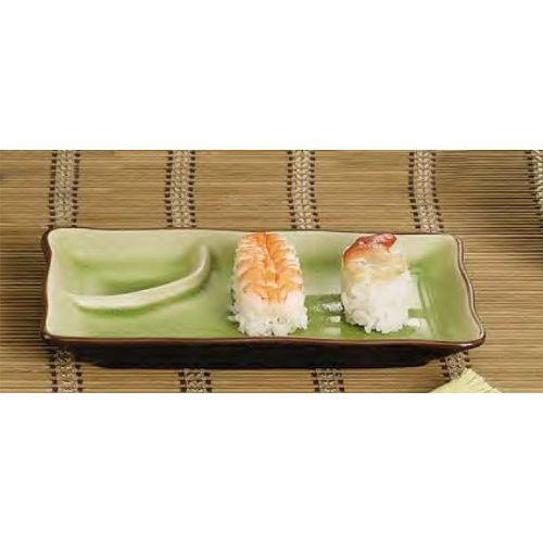  CAC China 666-77-G Japanese Style 8-Inch by 4-Inch Golden Green Rectangular Plate with Triangular Sauce Compartment, Box of 24