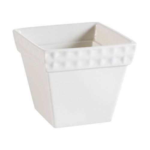  CAC China PTW-5 Accessories Four Bone White Porcelain Square Bowls with Bamboo Stand, Box of 12