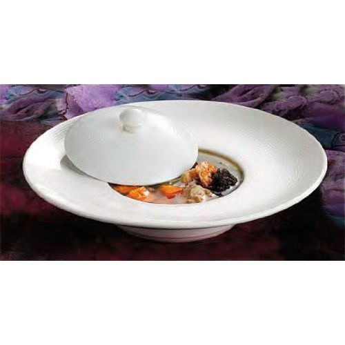  CAC China HMY-122 10-Inch Harmony Porcelain Wide Rim Pasta Bowl, 7-Ounce, White, Box of 12