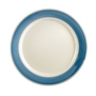 CAC China R-6-BLUE Rainbow Rolled Edge 6-1/2-Inch Blue Stoneware Round Plate, Box of 36