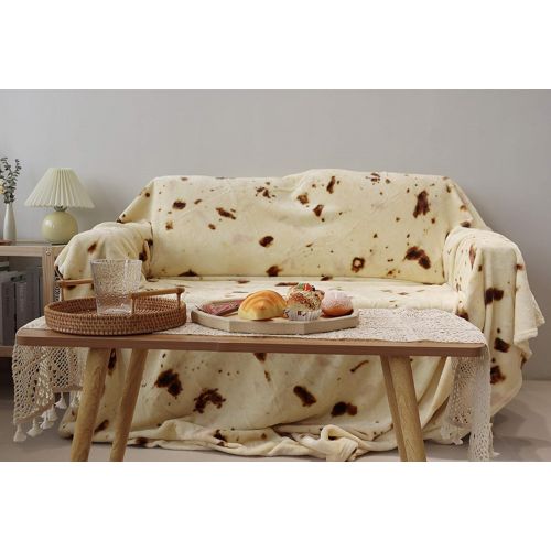  [아마존베스트]CACY Burritos Blanket 2.0 Double Sided Giant Flour Tortilla Blanket Soft & Comfortable Novelty Tortilla Blanket for Adult and Kids, 285 GSM Flannel Taco Blanket Funny Gifts (Beige,