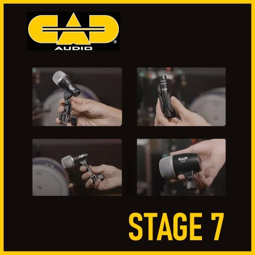  CAD Audio Stage7 Premium 7-Piece Drum Instrument Mic Pack with Vinyl Carrying Case with 2 Mic Stands & 2 Kick Stands and 7 XLR Microphone Cables XLR-M to XLR-F