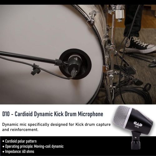  CAD Audio Stage7 Premium 7-Piece Drum Instrument Mic Pack with Vinyl Carrying Case with 2 Mic Stands & 2 Kick Stands and 7 XLR Microphone Cables XLR-M to XLR-F