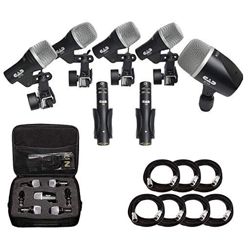  Cad Audio Stage7 Premium 7-Piece Drum Instrument Mic Pack with Vinyl Carrying Case + 7 On Stage Microphones Cables, 20 Feet