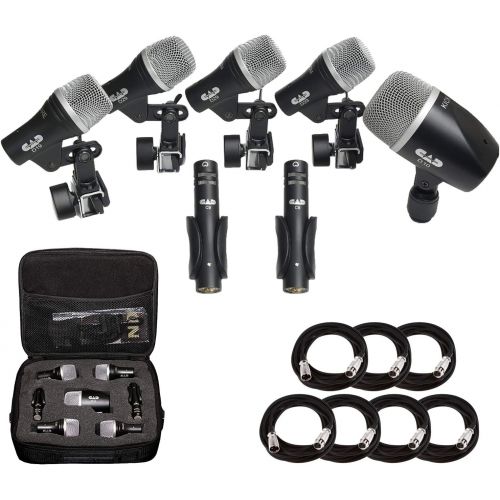  [아마존베스트]Cad Audio Stage7 Premium 7-Piece Drum Instrument Mic Pack with Vinyl Carrying Case + 7 On Stage Microphones Cables, 20 Feet