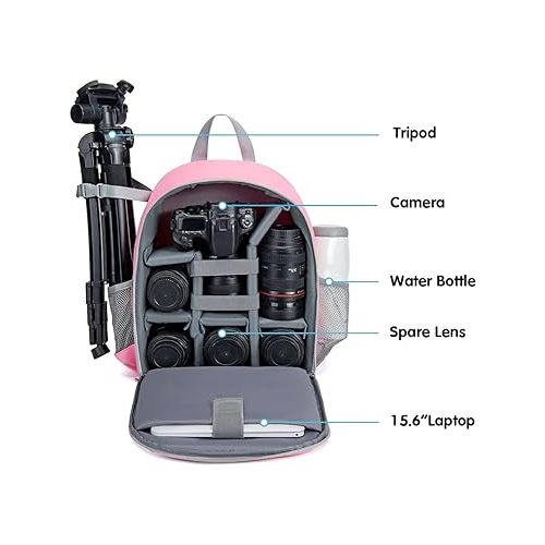  CADeN Camera Backpack Bag Professional for DSLR/SLR Mirrorless Camera Waterproof, Camera Case Compatible for Sony Canon Nikon Camera and Lens Tripod Accessories (Small, Pink)