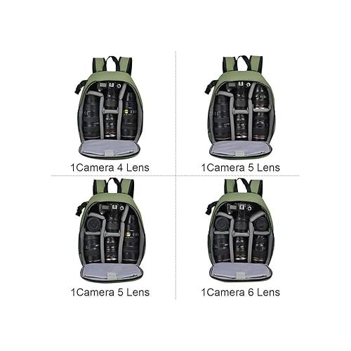  CADeN Camera Backpack Bag Professional for DSLR/SLR Mirrorless Camera Waterproof, Camera Case Compatible for Sony Canon Nikon Camera and Lens Tripod Accessories Green