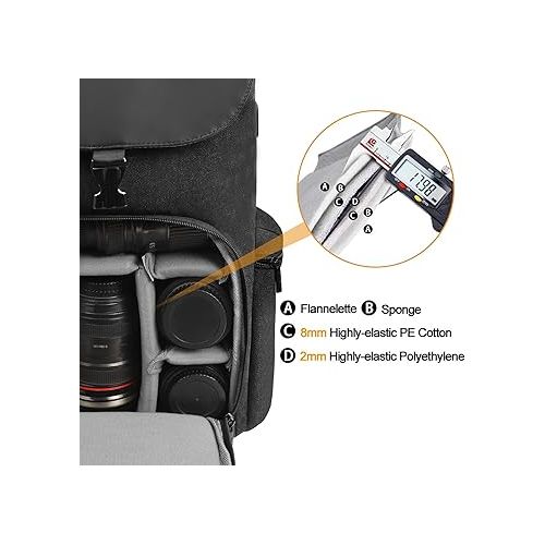  CADeN Camera Backpack Canvas Camera Bag for DSLR/SLR Mirrorless Camera with 15.6 inches Laptop Compartment, Camera Case Compatible for Sony Canon Nikon Cameras and Lens Tripod Waterproof Black