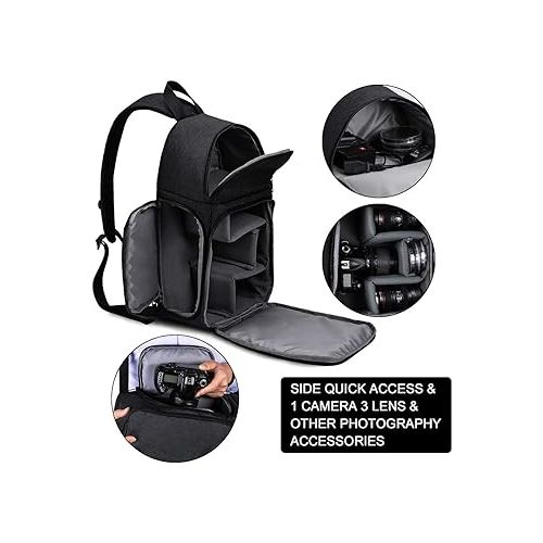  CADeN Camera Bag Sling Backpack for DSLR/SLR Mirrorless Camera Waterproof, Camera Case Compatible for Sony Canon Nikon Camera and Lens Tripod Accessories Black