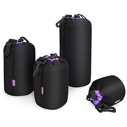  [아마존베스트]CADeN Lens Pouch Set 4 Pack Replacement Compatible for Canon, Nikon, Sony, Pentax, Olympus (Small, Medium, Large, X Large) Camera Lens Case Bag Thick Protective Neoprene Pouch Soft