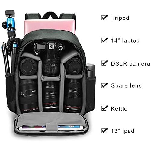  CADeN Camera Backpack Bag for DSLR/SLR Mirrorless Camera Waterproof with 14 inch Laptop Compartment, USB Charging Port, Tripod Holder, Rain Cover, Camera Case Compatible for Sony C