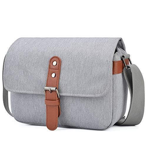  CADeN Compact Camera Shoulder Bag, Retro DSLR SLR Mirrorless Camera Messenger Case Bag Compatible with 1 Nikon Canon Sony Mirrorless Cameras 1/2 Len Accessories(Light Grey)