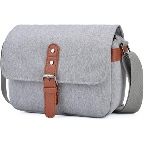  CADeN Compact Camera Shoulder Bag, Retro DSLR SLR Mirrorless Camera Messenger Case Bag Compatible with 1 Nikon Canon Sony Mirrorless Cameras 1/2 Len Accessories(Light Grey)