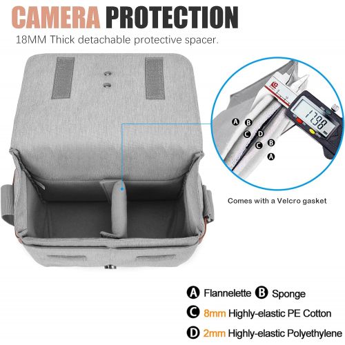  CADeN Compact Camera Shoulder Bag, Retro DSLR SLR Mirrorless Camera Messenger Case Bag Compatible with 1 Nikon Canon Sony Mirrorless Cameras 1/2 Len Accessories(Light Grey)