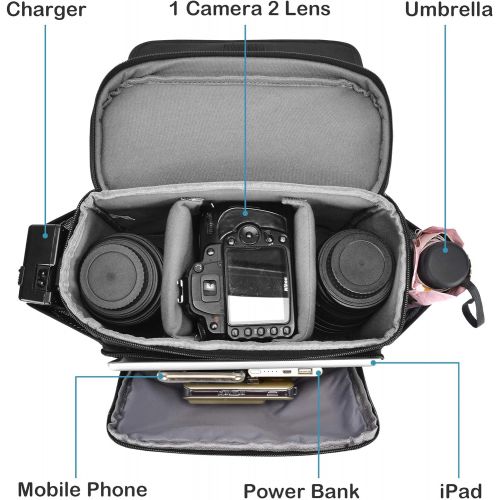  CADeN Camera Bag Case Shoulder Messenger Crossbody Bag Compatible for Nikon, Canon, Sony, DSLR SLR Mirrorless Cameras and Lens Waterproof