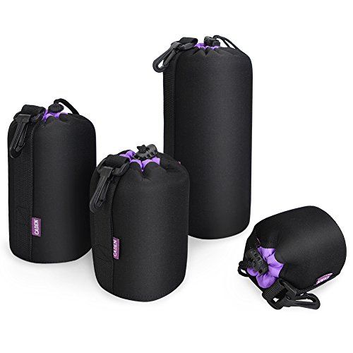  CADeN Lens Pouch Set 4 Pack Replacement Compatible for Canon, Nikon, Sony, Pentax, Olympus (Small, Medium, Large, X Large) Camera Lens Case Bag Thick Protective Neoprene Pouch Soft