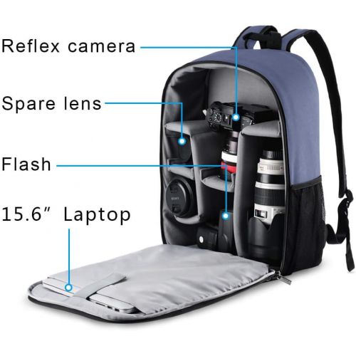  CADeN Camera Backpack Bag with Laptop Compartment 15.6 for DSLR/SLR Mirrorless Camera Waterproof, Camera Case Compatible for Sony Canon Nikon Camera and Lens Tripod Accessories Blu
