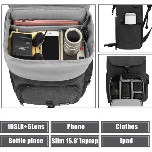  CADeN Camera Backpack Canvas Camera Bag for DSLR/SLR Mirrorless Camera with 14 inch Laptop Compartment, Camera Case Compatible for Sony Canon Nikon Cameras and Lens Tripod Waterpro