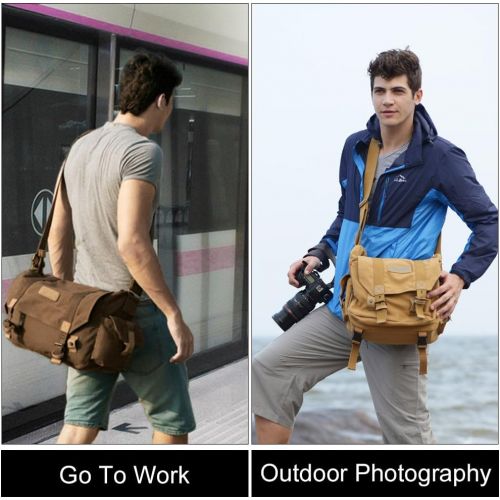  CADeN Camera Bag Case Canvas Compatible for Nikon, Canon, Sony DSLR/SLR Mirrorless Camera with Tripod Holder, Camera Shoulder Messenger Bag for?Men/Women Khaki