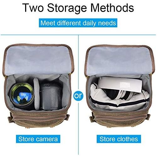  CADeN Compact Camera Bag Case Canvas Leather Trim Compatible for Nikon, Canon, Sony Mirrorless Camera and Lenses Waterproof, Camera Shoulder Messenger Bag