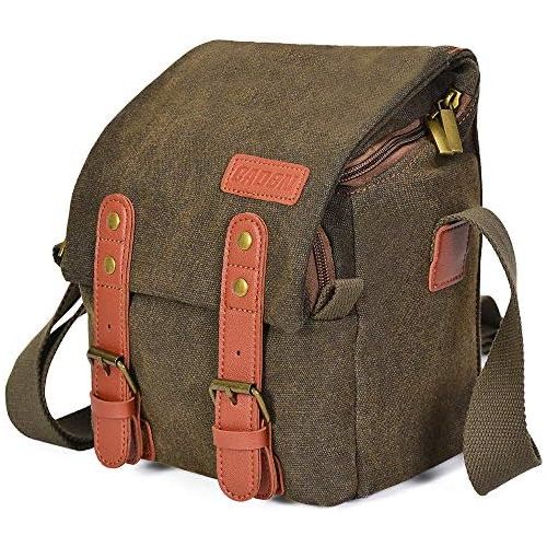  CADeN Compact Camera Bag Case Canvas Leather Trim Compatible for Nikon, Canon, Sony Mirrorless Camera and Lenses Waterproof, Camera Shoulder Messenger Bag