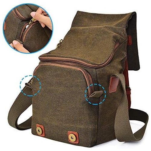  CADeN Compact Camera Bag Case Canvas Leather Trim Compatible for Nikon, Canon, Sony Mirrorless Camera and Lenses Waterproof, Camera Shoulder Messenger Bag