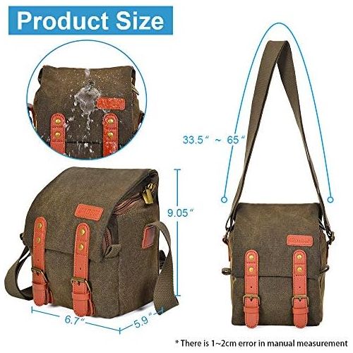  CADeN Compact Camera Bag Case Canvas Leather Trim Compatible for Nikon, Canon, Sony Mirrorless Camera and Lenses Waterproof, Camera Shoulder Messenger Bag