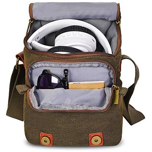  CADeN Compact Camera Bag Case Canvas Leather Trim Compatible for Nikon, Canon, Sony Mirrorless Camera and Lenses Waterproof, Camera Shoulder Messenger Bag