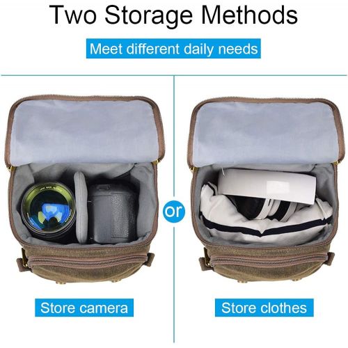  CADeN Compact Camera Bag Case Canvas Leather Trim Compatible for Nikon, Canon, Sony Mirrorless Camera and Lenses Waterproof, Camera Shoulder Messenger Bag