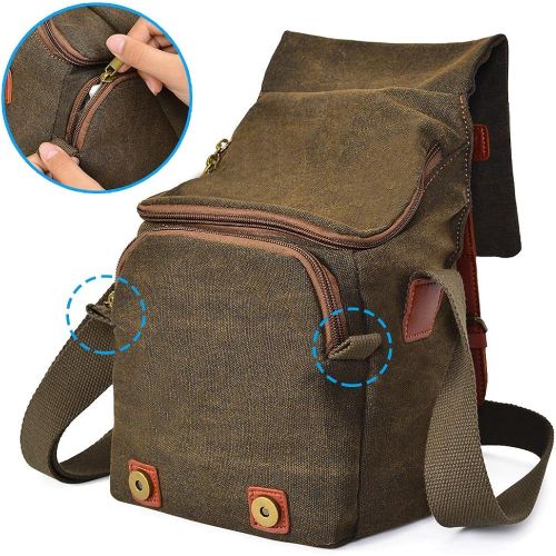  CADeN Compact Camera Bag Case Canvas Leather Trim Compatible for Nikon, Canon, Sony Mirrorless Camera and Lenses Waterproof, Camera Shoulder Messenger Bag