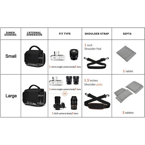  CADeN Compact Camera Shoulder Bag Case for Nikon Canon Sony Mirrorless DSLR SLR Cameras and Lenses Large Black