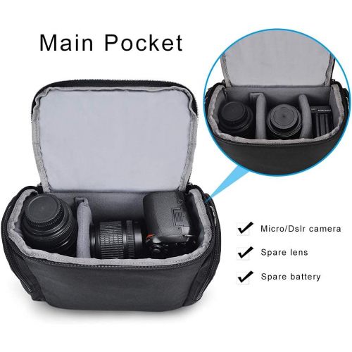  CADeN Compact Camera Shoulder Bag Case for Nikon Canon Sony Mirrorless DSLR SLR Cameras and Lenses Large Black
