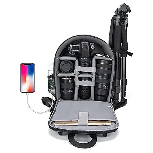  CADeN Camera Backpack Bag for DSLR/SLR Mirrorless Camera with USB Charging Port Professional Waterproof, Camera Case Compatible for Sony Canon Nikon Camera and Lens Accessories