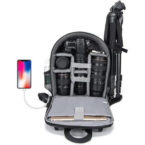  CADeN Camera Backpack Bag for DSLR/SLR Mirrorless Camera with USB Charging Port Professional Waterproof, Camera Case Compatible for Sony Canon Nikon Camera and Lens Accessories